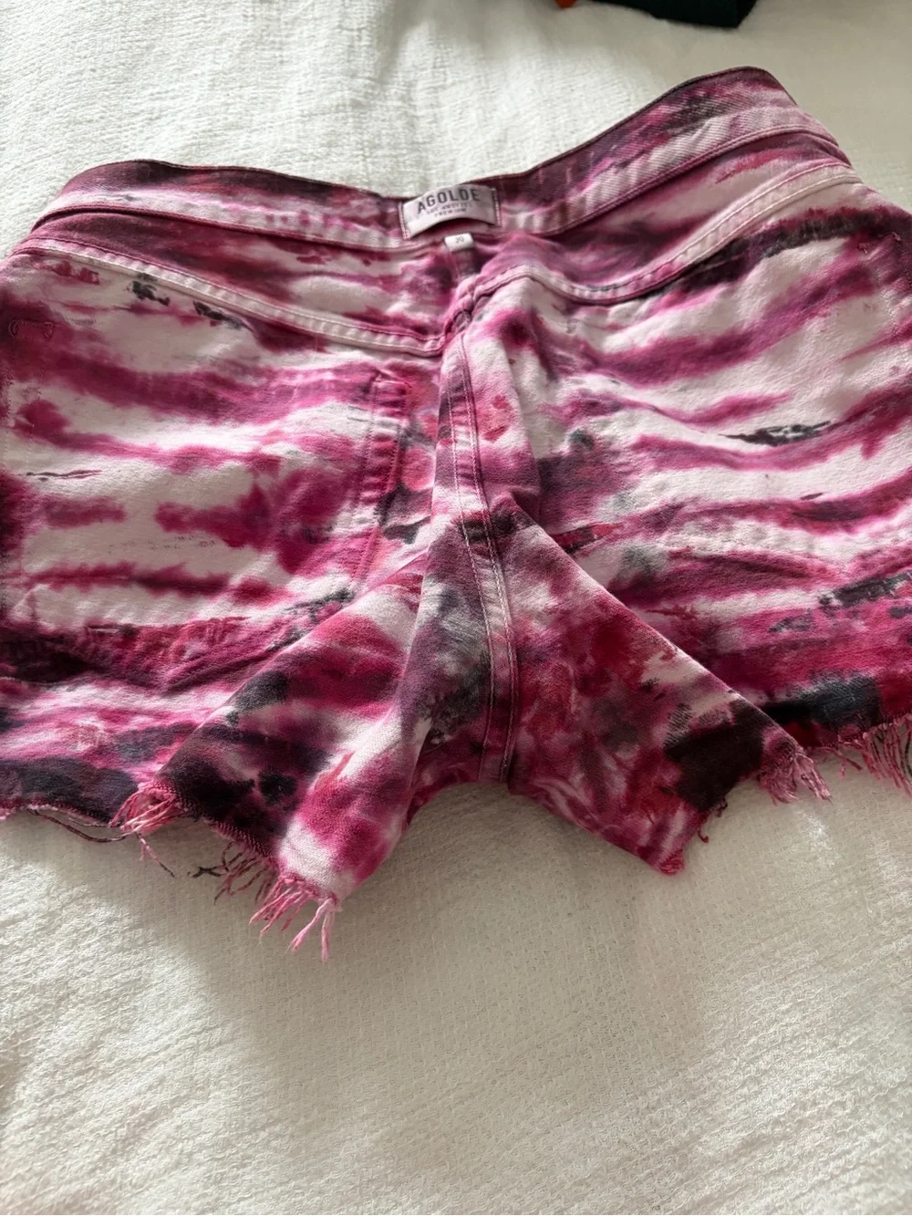 Agolde Pink and Black Tie-Dye Denim Cutoff Shorts